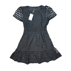 Quince Black Eyelet Mini Dress